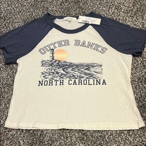 Blue and White Short Sleeve Tee with Outer Banks Graphic